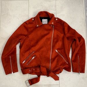 Mango Women's Orange Leather Jacket